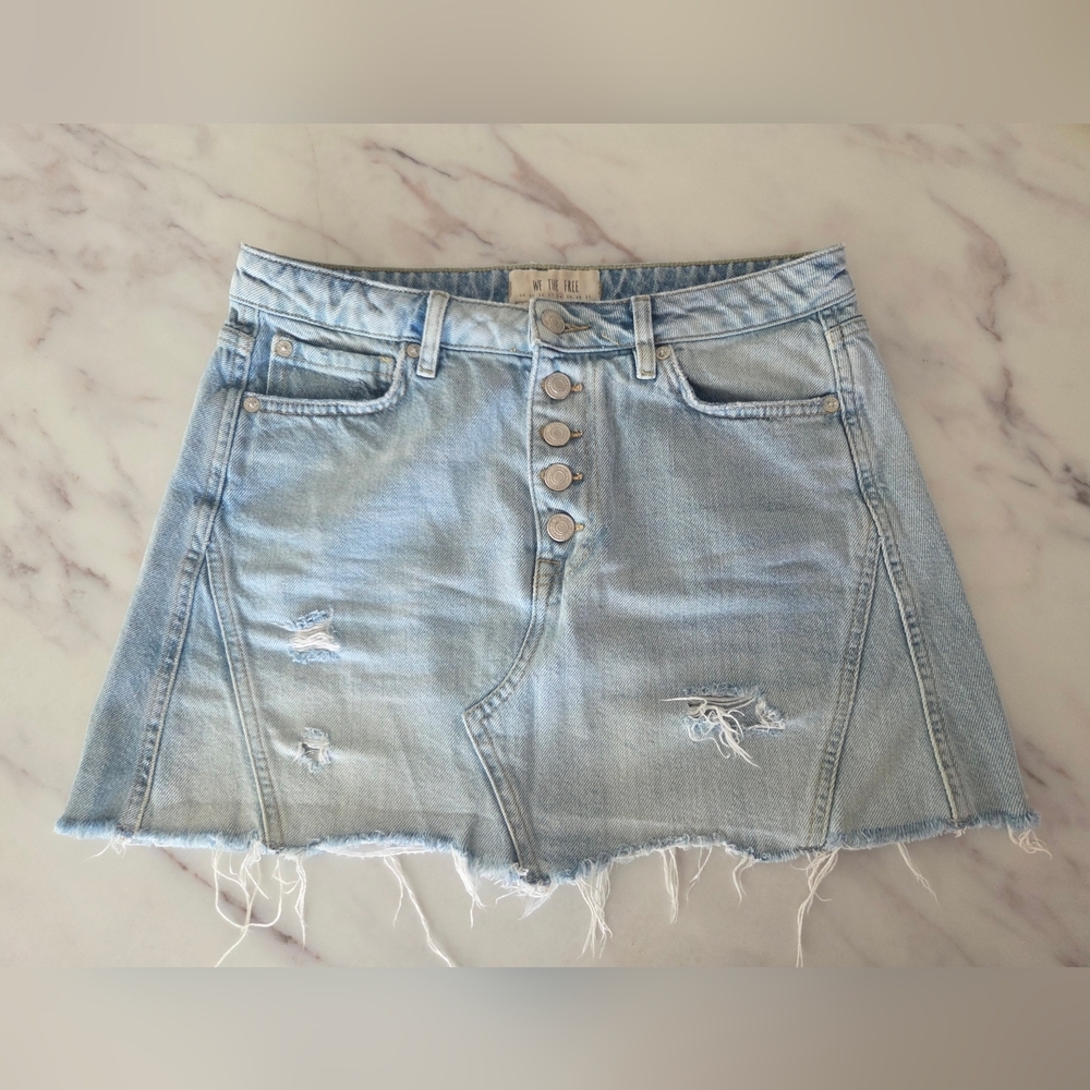 Free People We The Free Denim A Line Mini Jean Skirt Cut Off Distressed